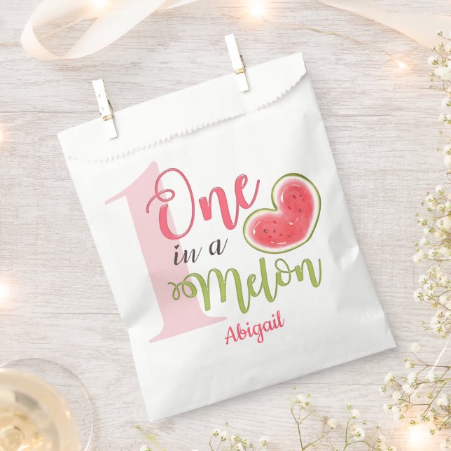 One In A Melon 1st Birthday Girl Favour Bags (Clipped)