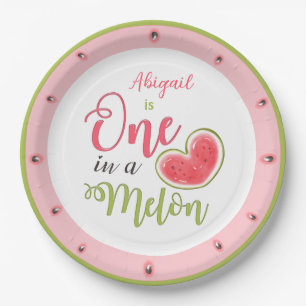 One In A Melon 1st Birthday Girl Paper Plate