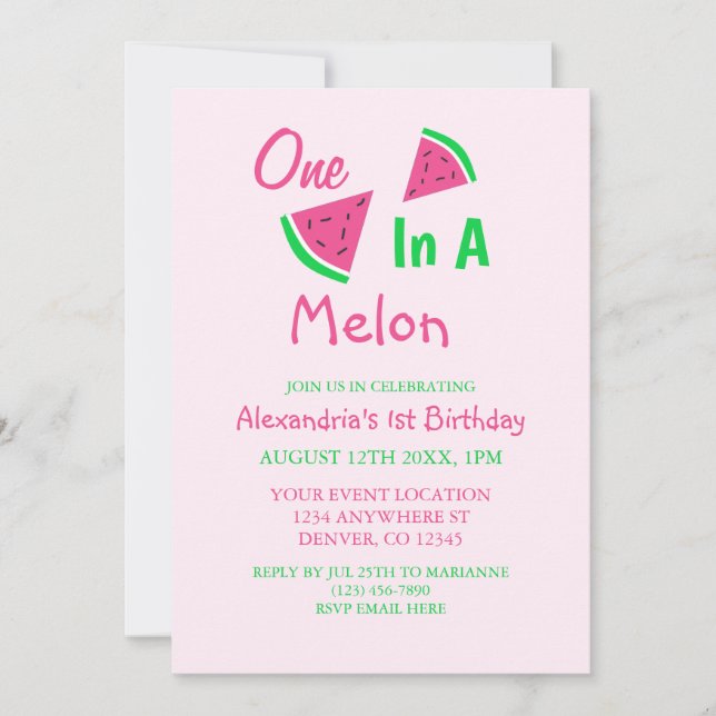 One In A Melon 1st Birthday Invitation (Front)