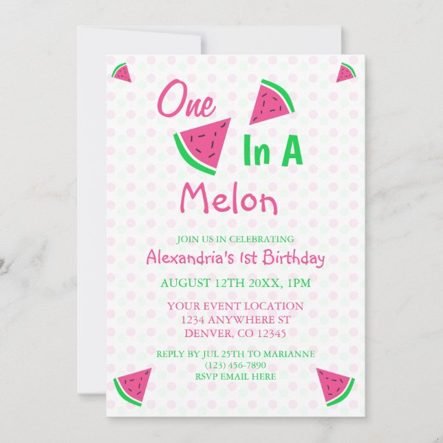 One In A Melon 1st Birthday Invitation (Front)