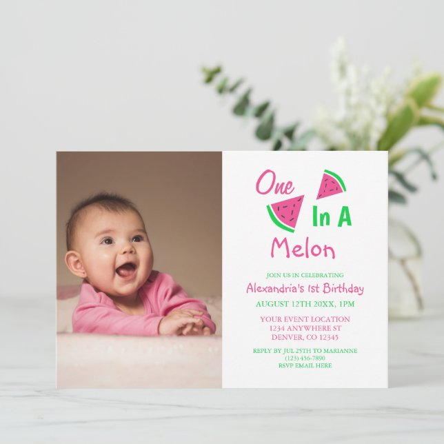One In A Melon 1st Birthday Invitation
