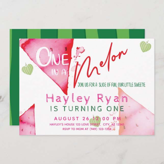 One In a Melon 1st Birthday Invitation (Front/Back)