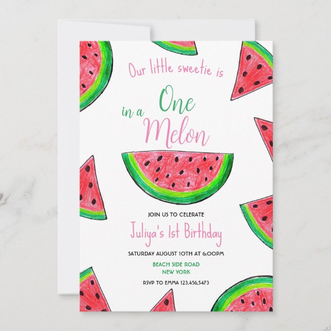 One in a melon 1st Birthday  Invitation (Front)