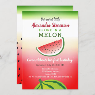 One in a Melon 1st Birthday Invitation