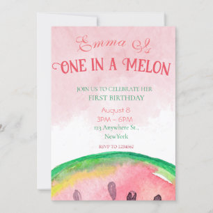 One in a melon 1st birthday invitations with photo
