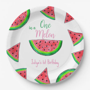 One in a melon 1st Birthday Paper Plate
