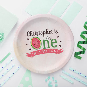 One In A Melon 1st Birthday Paper Plate