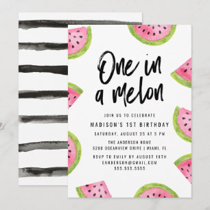 One in a Melon 1st Birthday Party Invitation