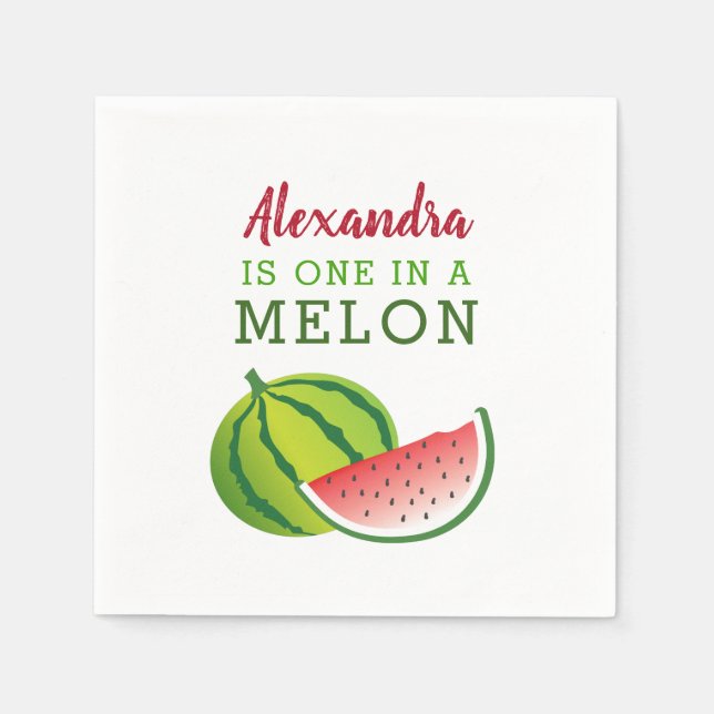 One in a Melon 1st Birthday Party Napkin (Front)
