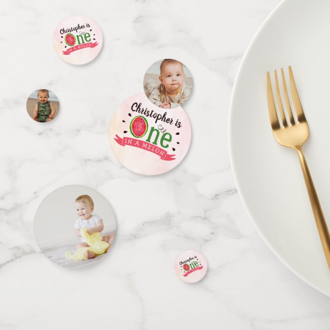 One In A Melon 1st Birthday Party Photo Confetti (Group)