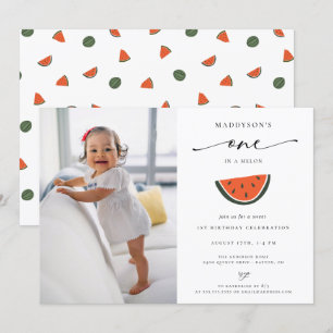 One In A Melon 1st Birthday Party Photo Invitation