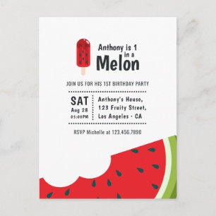 One in a Melon 1st Birthday Party Postcard