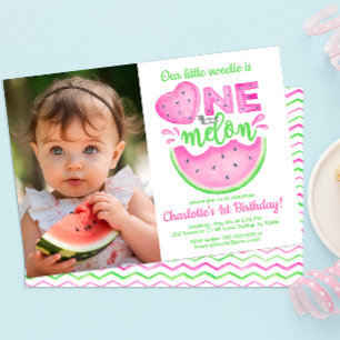 One in a Melon 1st Birthday Photo Invitation