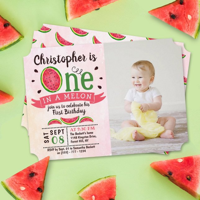 One In A Melon 1st Birthday Photo Invitation (Creator Uploaded)
