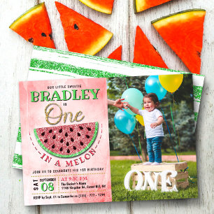 One In A Melon 1st Birthday Photo Invitation