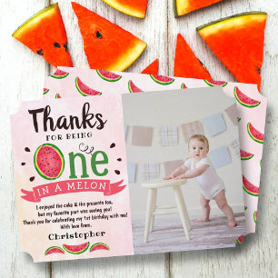 One In A Melon 1st Birthday Photo Thank You Card