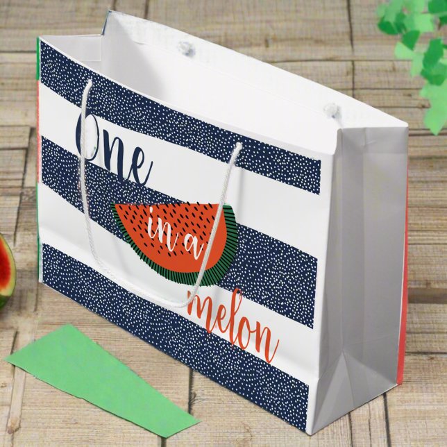 One in a Melon 1st Birthday Stripe Boy Watermelon Large Gift Bag (Creator Uploaded)