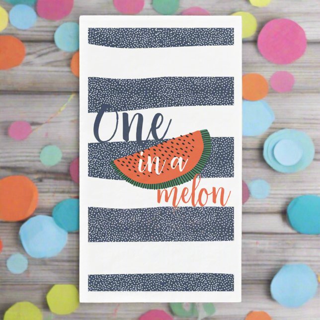 One in a Melon 1st Birthday Striped Blue Baby Boy  Napkin (Creator Uploaded)