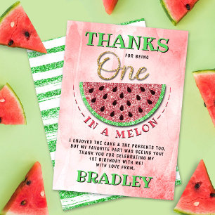One In A Melon 1st Birthday Thank You Card