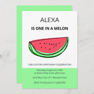 One in a Melon 1st Birthday Watermelon Birthday Invitation