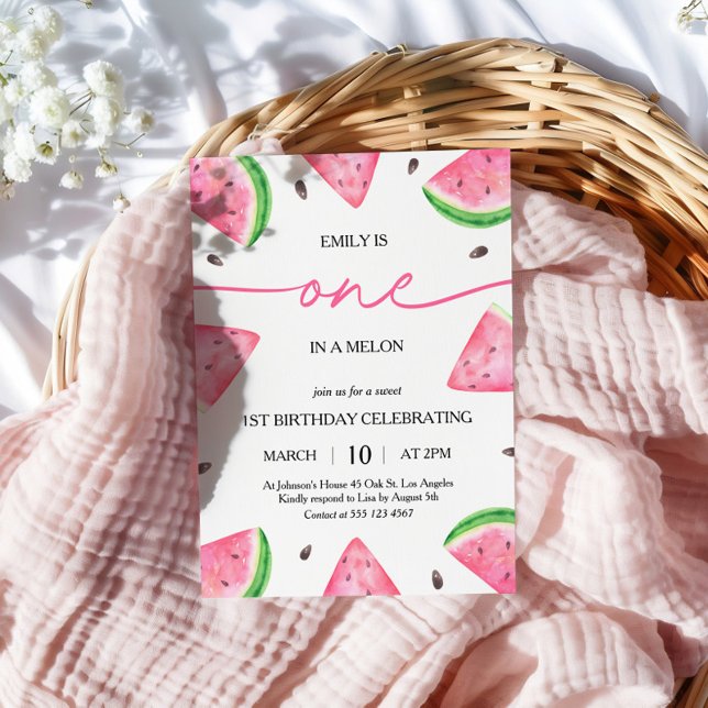 One In A Melon 1st Birthday Watermelon Birthday Invitation (Creator Uploaded)
