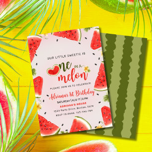 One In A Melon 1st Birthday Watermelon Birthday  Invitation
