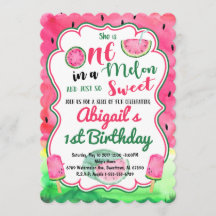 One in a Melon 1st Birthday Watermelon Invitation