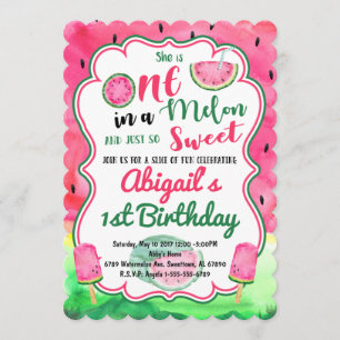 One in a Melon 1st Birthday Watermelon Invitation