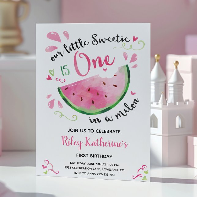 One in a Melon 1st Birthday Watermelon Invitation (Creator Uploaded)