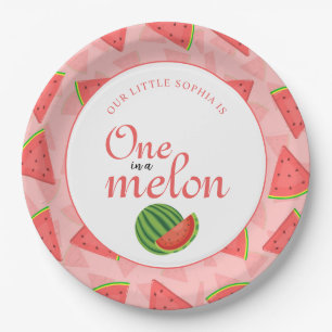 One In A Melon 1st Birthday Watermelon Paper Plate