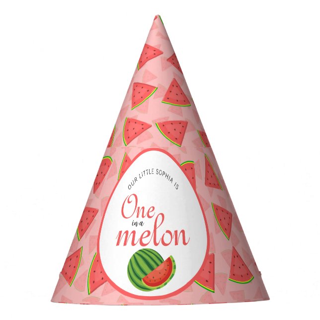 One In A Melon 1st Birthday Watermelon  Party Hat (Front)