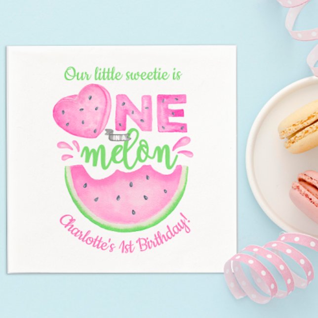 One in a Melon 1st Birthday Watermelon Party Napkin (Creator Uploaded)