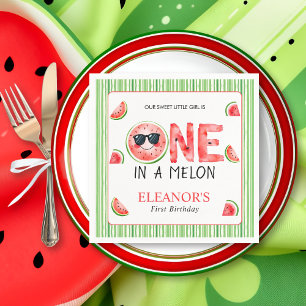One in a melon 1st birthday watermelon party napkin