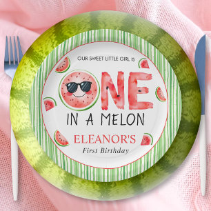 One in a melon 1st birthday watermelon party paper plate