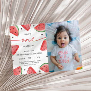 One In A Melon 1st Birthday Watermelon Photo Invitation