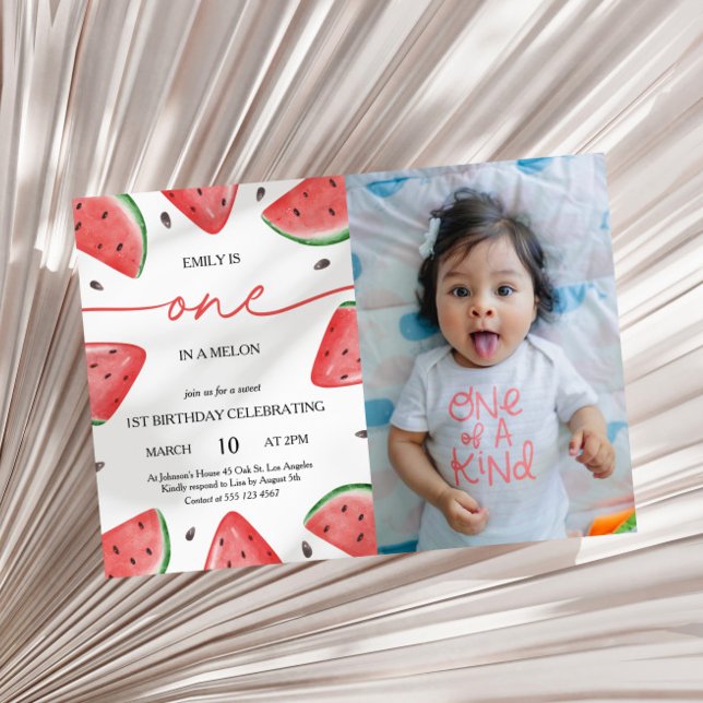 One In A Melon 1st Birthday Watermelon Photo Invitation (Creator Uploaded)