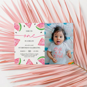 One In A Melon 1st Birthday Watermelon Photo Invitation