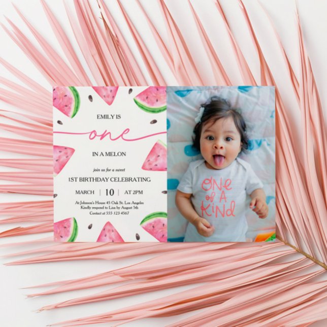 One In A Melon 1st Birthday Watermelon Photo Invitation (Creator Uploaded)