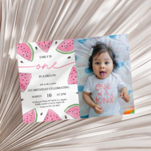 One In A Melon 1st Birthday Watermelon Photo Invitation