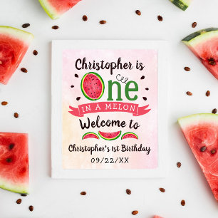 One In A Melon 1st Birthday Welcome Poster