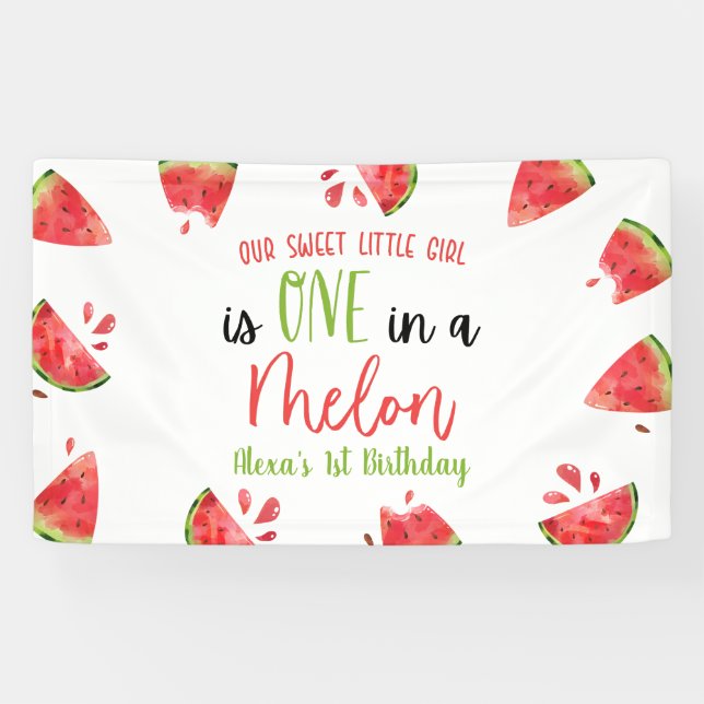 One In A Melon 1st First Birthday Party Watermelon Banner (Horizontal)