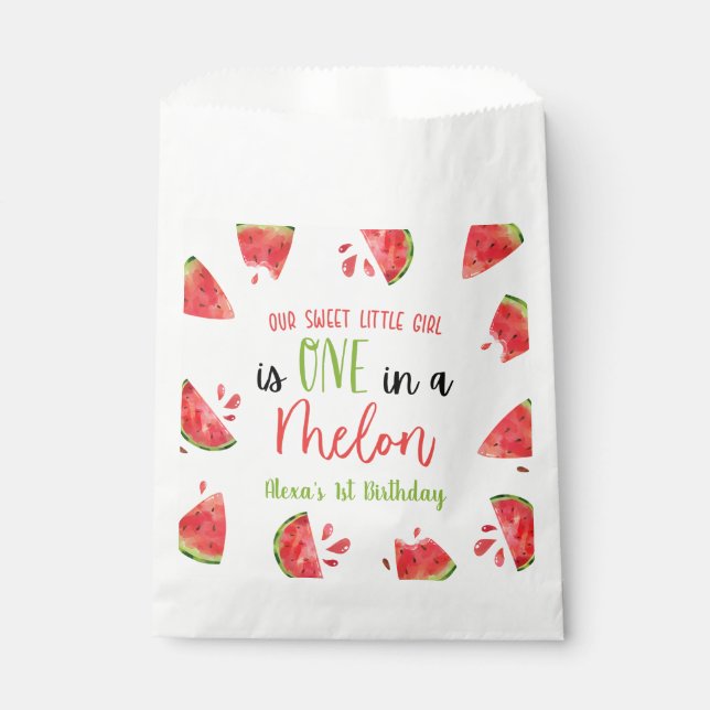 One In A Melon 1st First Birthday Party Watermelon Favour Bags (Front)