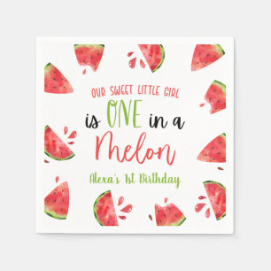 One In A Melon 1st First Birthday Party Watermelon Napkin