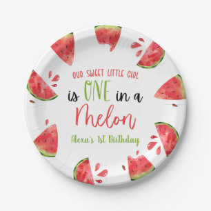 One In A Melon 1st First Birthday Party Watermelon Paper Plate