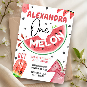 One in A Melon 1st Watermelon Girl Birthday Invitation