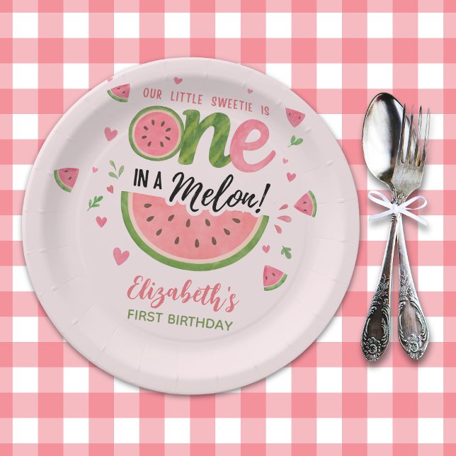 One in a Melon Adorable First Birthday Girl Paper Plate (Creator Uploaded)