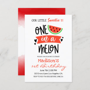 One In A Melon   Baby Birthday Invitation