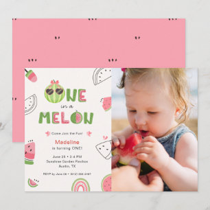 One in a Melon Baby Girl Photo First Birthday Invitation