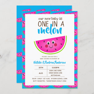 One In A MELON Baby Shower Blue Pink Modern Cute Invitation