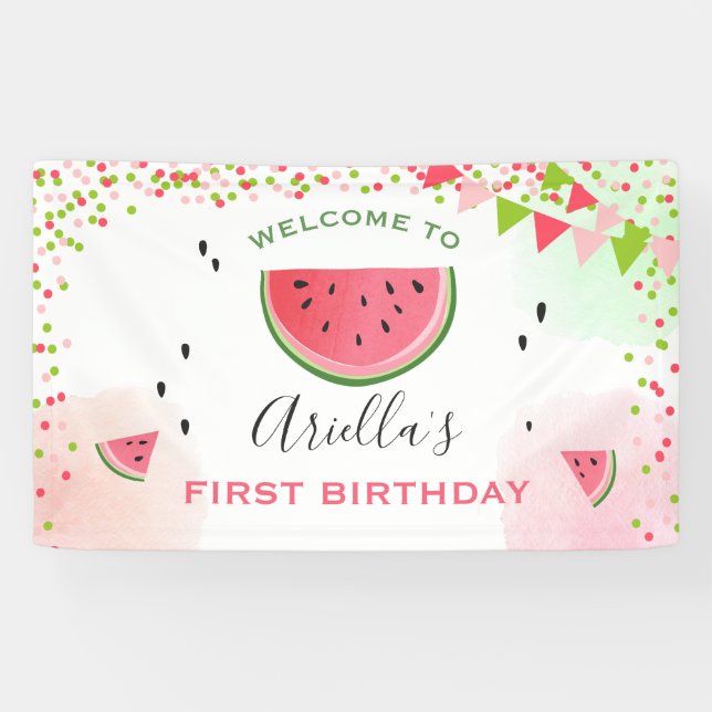 One in a melon birthday banner Watermelon Girl (Horizontal)